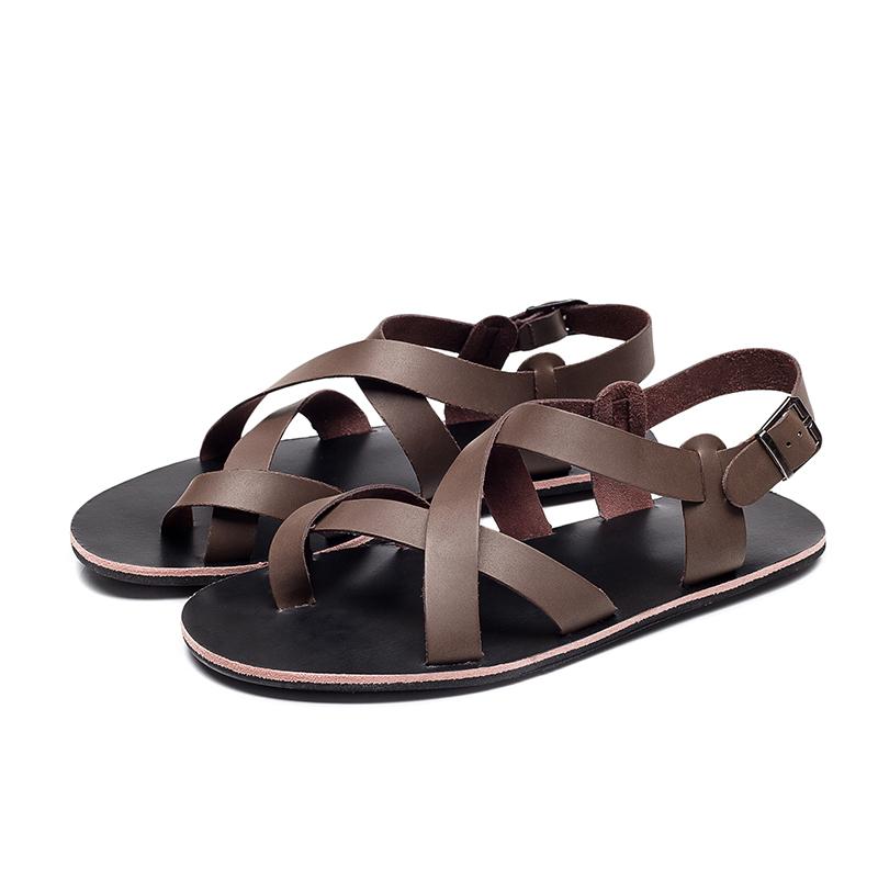 New Summer Sandals Men Open Toe Genuine Leather Sandals Hollow-out Retro Handmade Comfortable Breathable Outdoor Beach Shoes