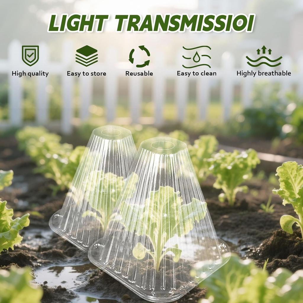 100pcs Gardening Greenhouse Plant Covers Transparent Garden Cloches for Plants, 2025 Upgraded Reusable Bell Plant Cover Plastic Small Plant Seedling
