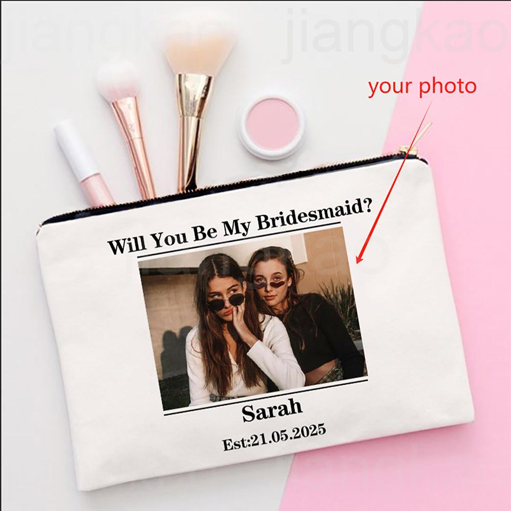 Personalized Custom Photo Bridesmaid Makeup Bag Will You Be My Bridesmaid Proposal Cosmetic Bags Wedding Gifts for Best Friends