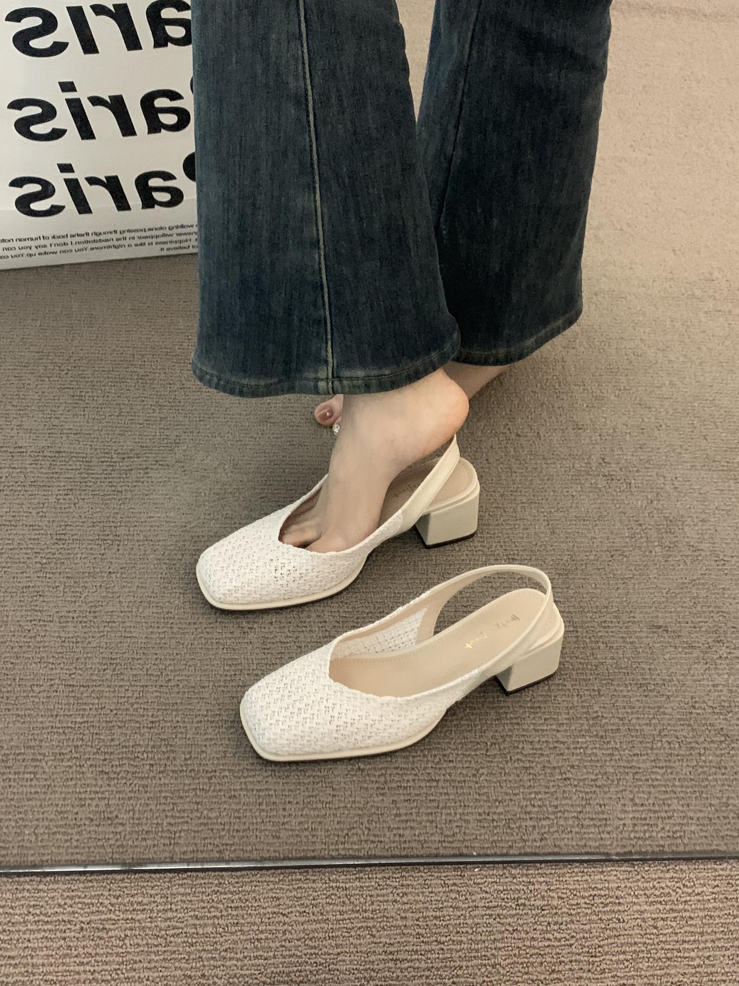 

Late evening wind thick heel niche woven bohemian bag head sandals fairy shoes 2025 spring and summer vacation empty single shoes 39