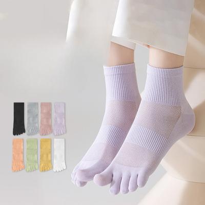 Five-finger Socks, Women's Pure Cotton Short Socks, Antibacterial and Anti-athlete's Foot, Mesh Breathable Mid-calf Toe Socks, Women's Split Toe Socks