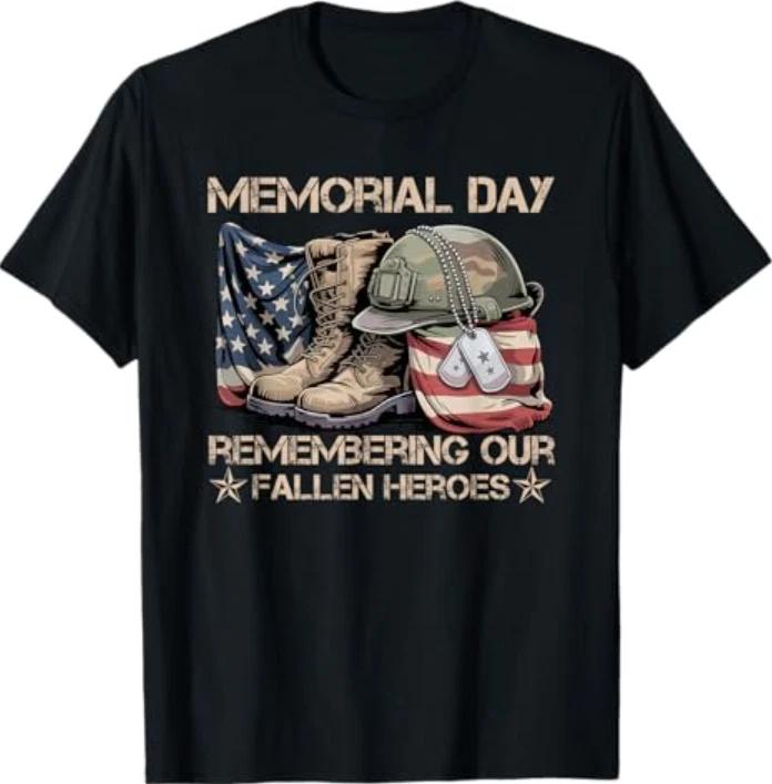 Memorial Day Remember Our Fallen Heroes Patriotic Men Women T-Shirt 2XL