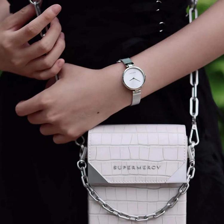 Calvin Klein Ck Quartz Pure Serie Uhr Quarzwerk Edelstahlarmband Weißes Zifferblatt Damenuhren K8G23126