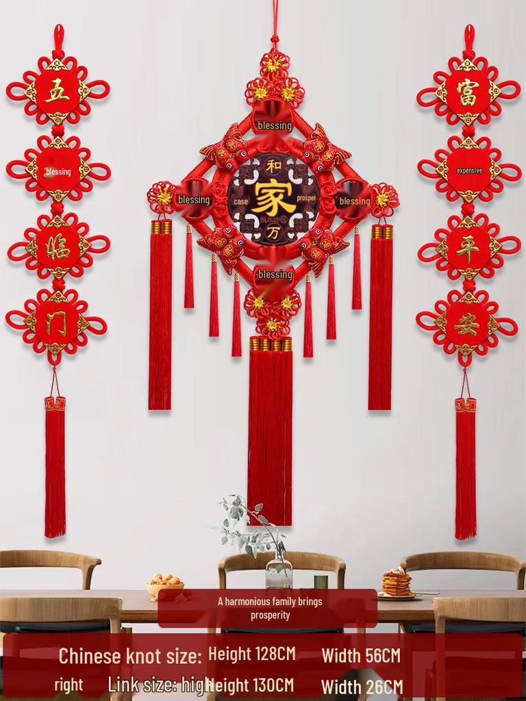 Großer Pfirsichholz Fu-Zeichen Anhänger für das Wohnzimmer: Chinesische Knoten-Dekoration für Wand oder Tür