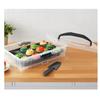 Rectangular Dessert Carrier Clear Plastic with Dark Gray Handle Secure Clasps Slice and Serve Utensil Stackable Food Storage
