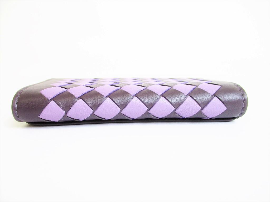 Подлинная визитница BOTTEGA VENETA Intrecciato из коричнево-фиолетовой кожи #7942, восстановленная