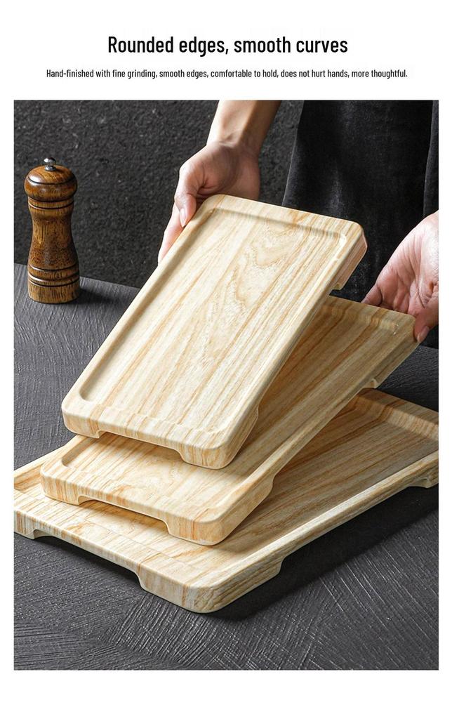 Xiangyuanmei Melamine Barbecue Hot Pot Side Plate - Imitation Porcelain Grill Pan with Wood Grain Design