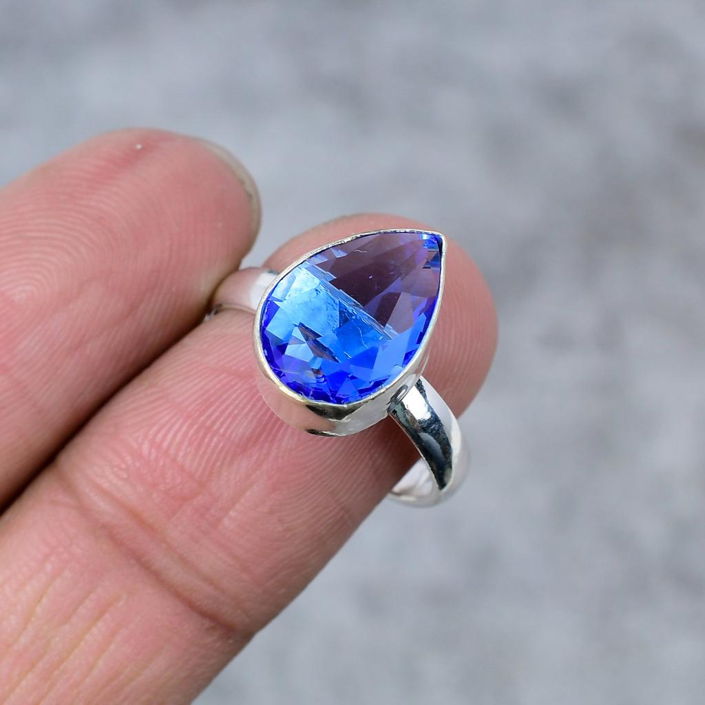 Tanzanite Quartz Gemstone Handmade 925 Sterling Silver Jewelry Ring Size 10 M-278