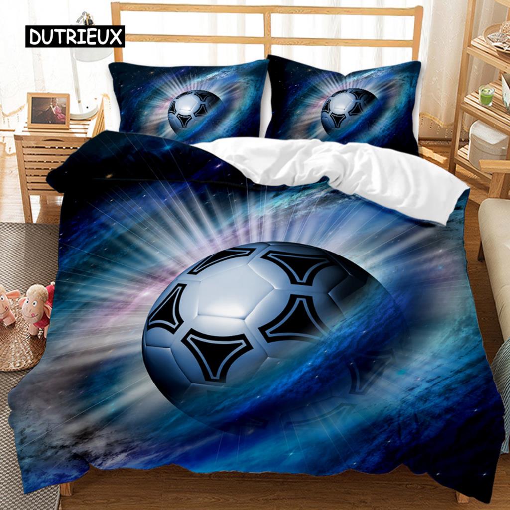 Fotball Dynetrekksett Fotball med Ild Abstrakt Konseptkunst Design Ball Sengetøysett Dobbel Queen King Polyester Dyne Trekk