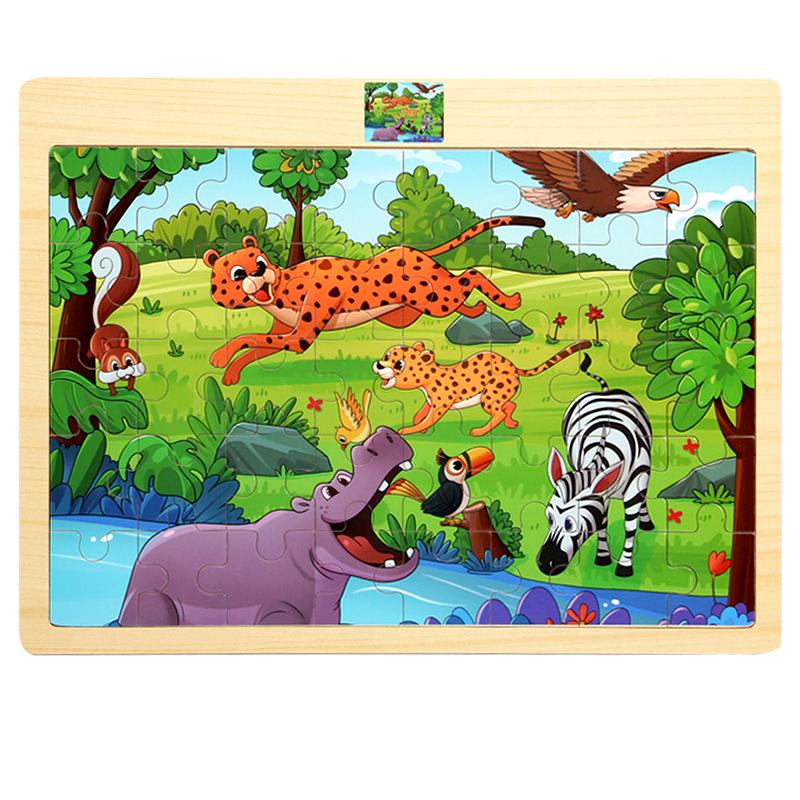 40-Piece Wooden Animal Cartoon Puzzle for 3-Year-Olds: Educational Toy