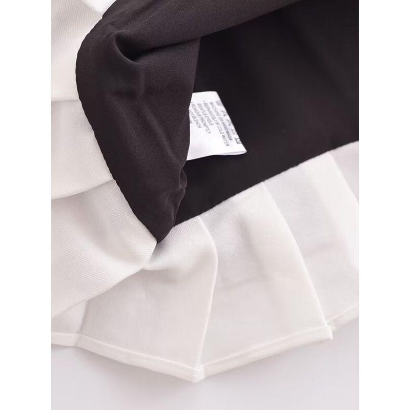 Kaslead New Arrival Women's Clothing Fashion Style Retro Fashion Pleated Contrast Color Sleeveless Short Skirt Suit