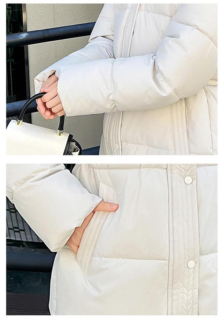 Giacca invernale da donna in cotone con cappuccio e colletto in pelliccia - Capo d'abbigliamento caldo di media lunghezza in stile coreano