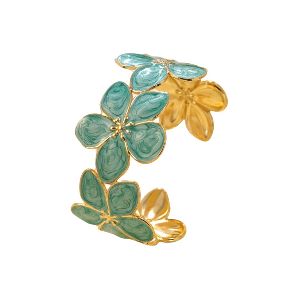 Stainless Steel Cuff Bangle Bracelet Non-Fading Women Wristband Fancy Flower Bangle for Women синий