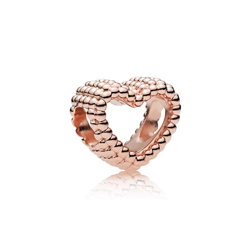 925 Silver Rose Gold Charms Open Heart Sparkling Polish Charm Pendant Clip Stopper Charms Fit Original Bracelet