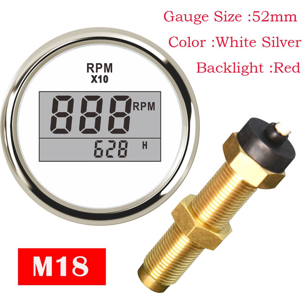 Contor tahometru 0-999 RPM cu contor orar 52 mm Indicator tahometru digital cu lumină de fundal roșie pentru mașină, barcă, iaht, RV, rulotă