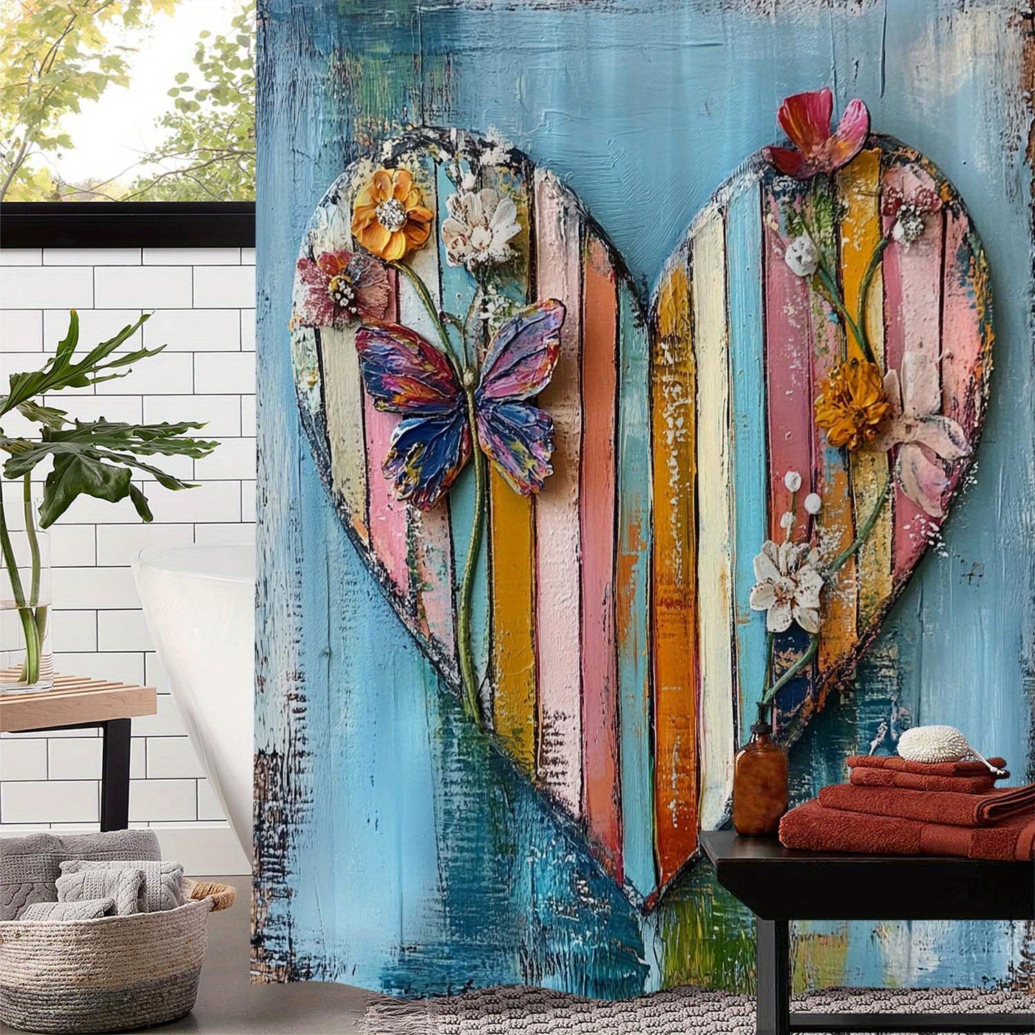 

Open One Romantic Valentine s Day Love Butterfly Print Shower Curtain, Window Curtain with 12 Hooks Curtain for Windows W90XH180cm