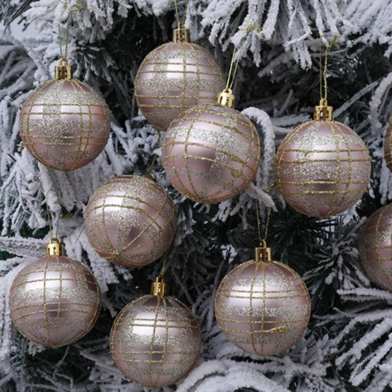 2 Boxes Christmas Tree Decorations Tartan Pattern Plastic Hanging Ball Festival Home Holiday Party Decorative Accent