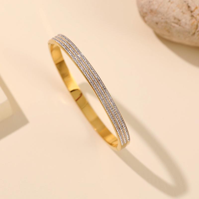 

Женский браслет в корейском стиле, простой, из нержавеющей стали, с бриллиантовой инкрустацией и полым титановым замком