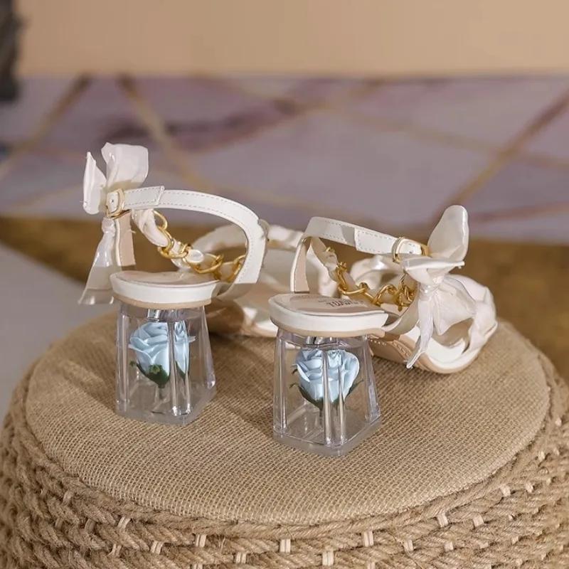 Fashion Women's Casual Open Toed Bow Buckle Sandals 2025 Summer New Fashion High Heel Slippers Elegant Wedding Shoes Zapatos De Mujer