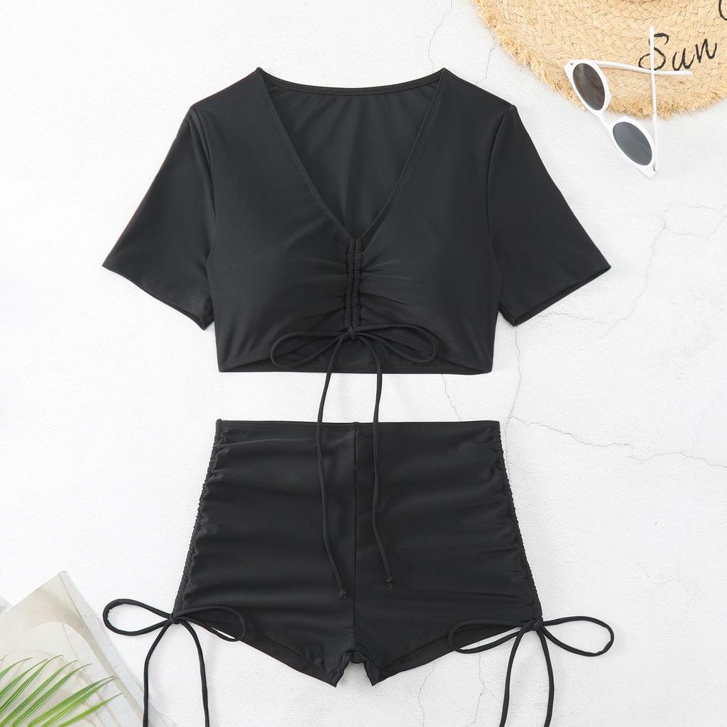 2025 European & American High-Waisted Solid Color Bikini: Sexy Slimming Two-Piece Swimsuit