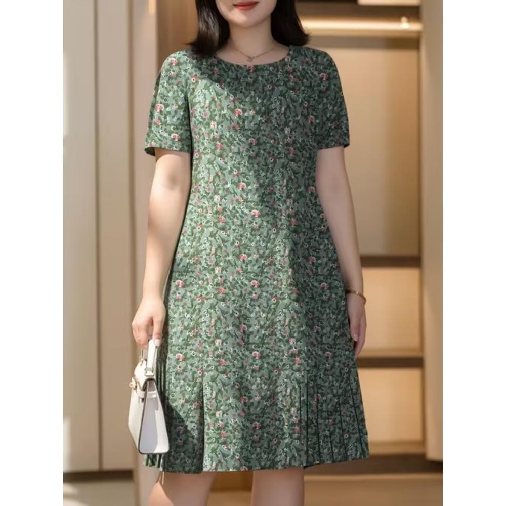 Women's Fashion Graceful Beautiful and Exquisite Patterns Print Summer Spring Short Sleeve O-Neck Casual Dresses