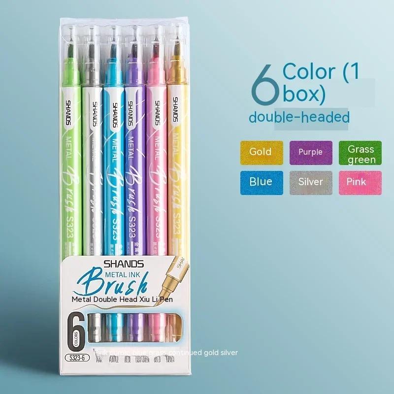 

6/12/24 Colors Metallic Marker Pen Set Art Drawing Calligraphy Pens Double Tip Soft Brush Crafts Card Making Stationery Supplies