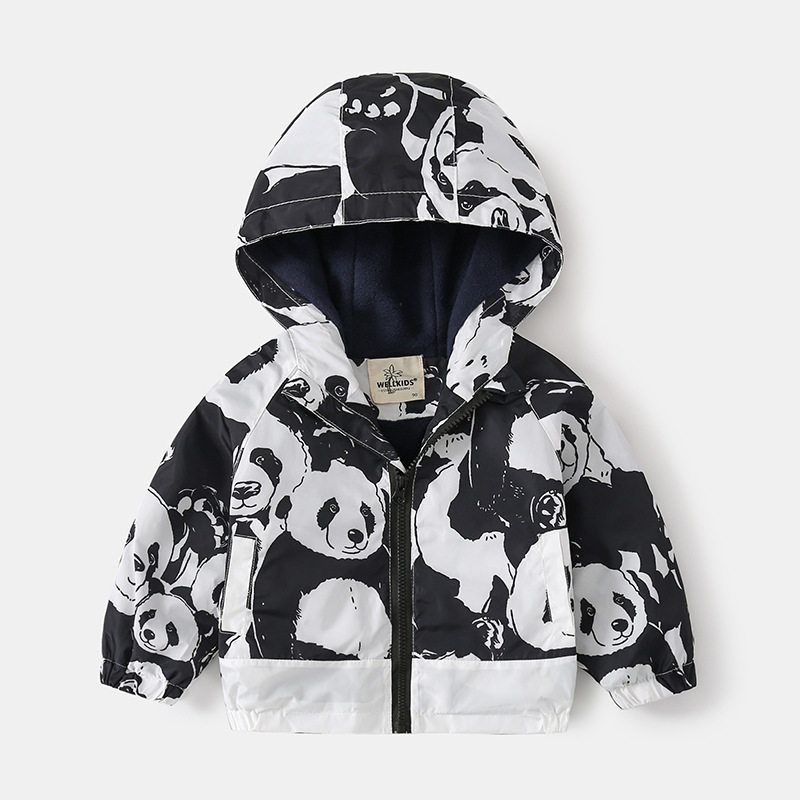 Children's Beltless Jacket, Autumn and Winter Boys' Fleece-Lined Windbreaker, Baby Boy's Casual Hooded Zipper Children's Clothing Jacket