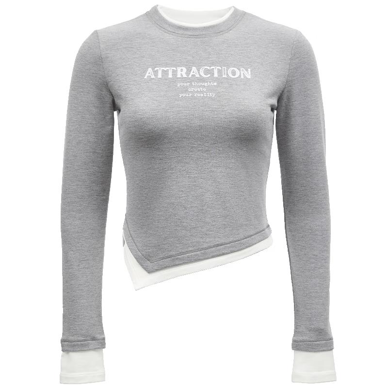 ONLY 2024 Autumn Slim-Fit Faux Two-Piece Letter T-Shirt S