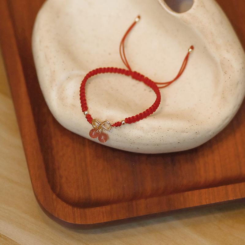 Women's Benmingnian Red String Bracelet with Strawberry Crystal - Handmade Woven Jewelry