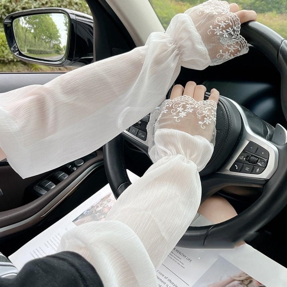 Anti-UV Driving Gloves Breathable Floral Lace Gloves Fashion Sun Sleeves