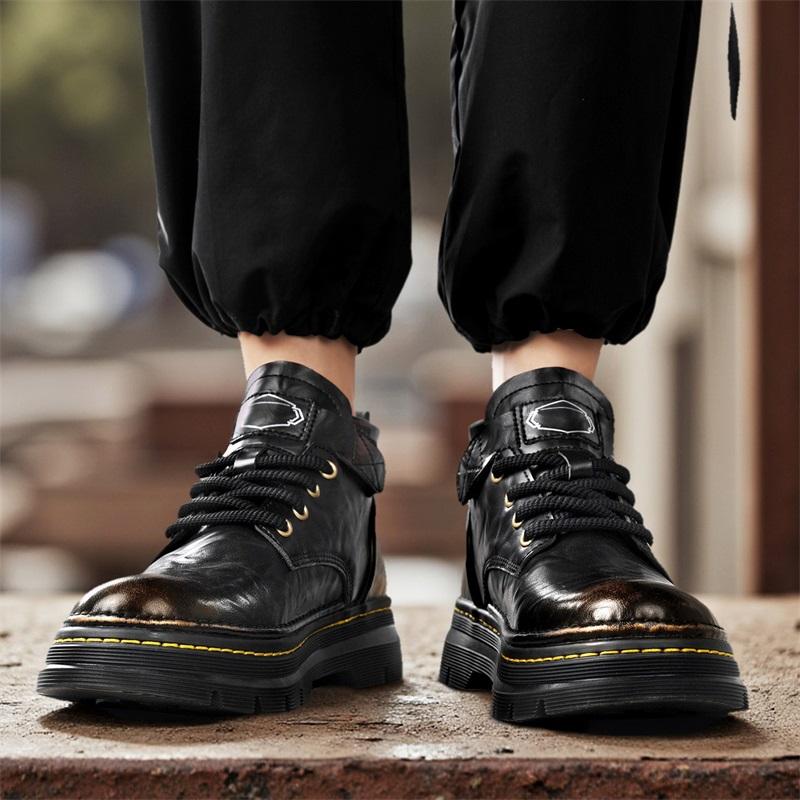 High Top Leather Shoes High Quality Retro and Autumn/winter Style Fashion Party or Work Outdoor Thick Soled Boots New Trendy
