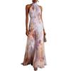 Spring New Neck Printing Long Dress Femininity Sleeveless Dress Banquet Evening Dress Elegant Chiffon Dress