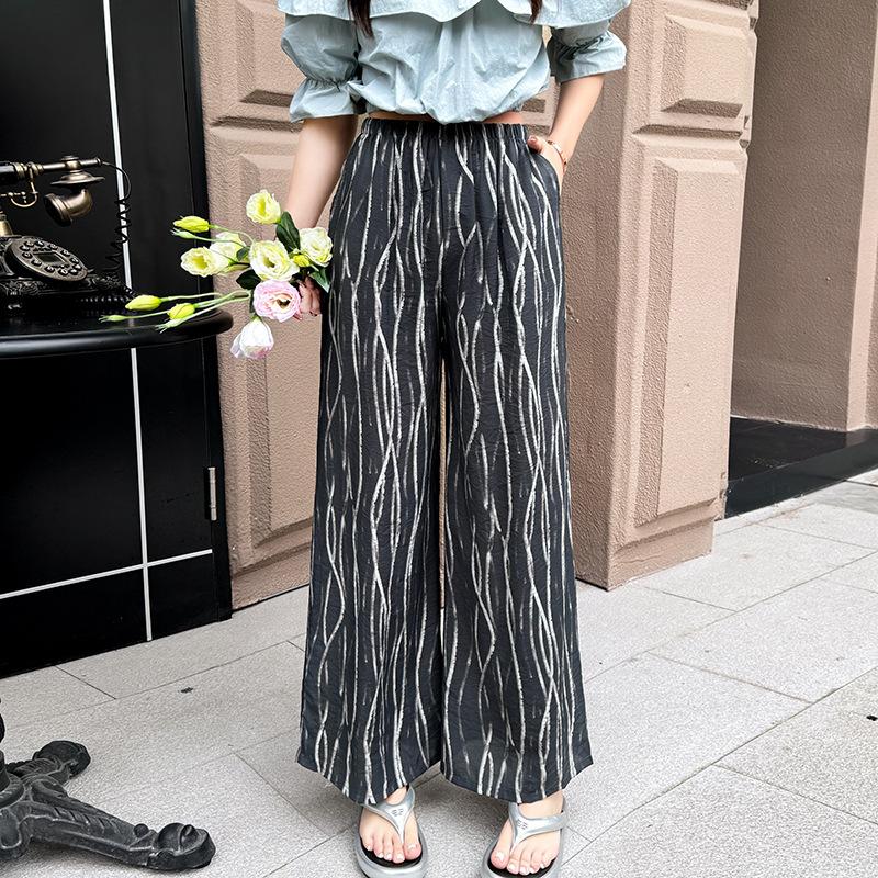 Pantaloni de pijama din bumbac mătase pentru femei, secțiune subțire de vară, anti-țânțari, pantaloni cu picior lat, culoare uni, pentru exterior, casă, petrecere a timpului liber, imprimeu, pantaloni de plajă până la genunchi