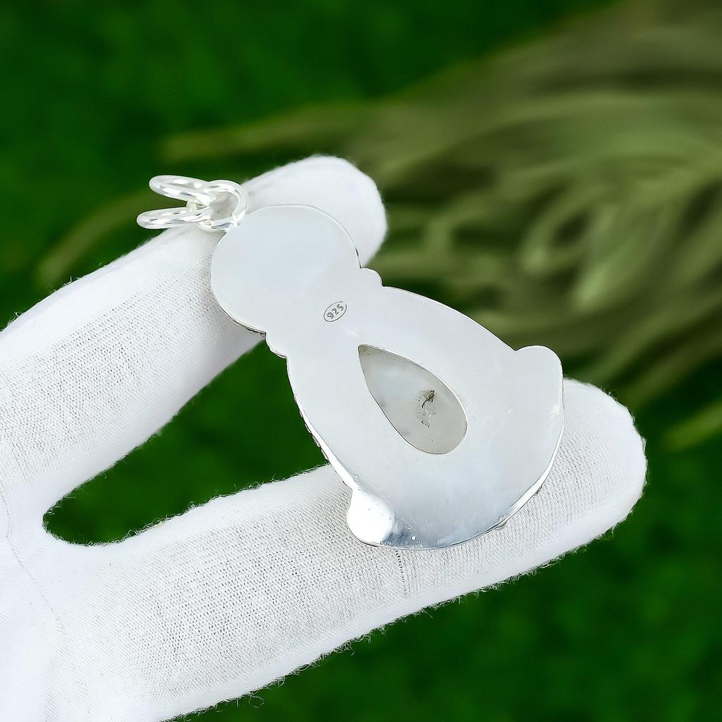 Sterling Silver Crown Chakra Pear Natural Rainbow Moonstone Sister Bezel Pendant