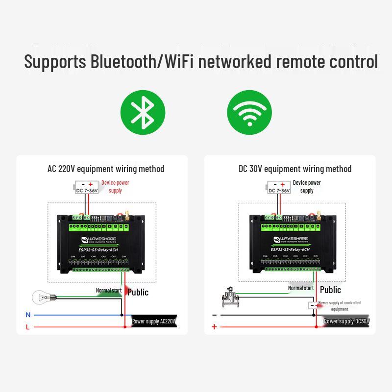 ESP32-S3 Industrial Isolated 6-Channel Network Relay Module with WiFi, Bluetooth 5, RS485, Dual-Core.