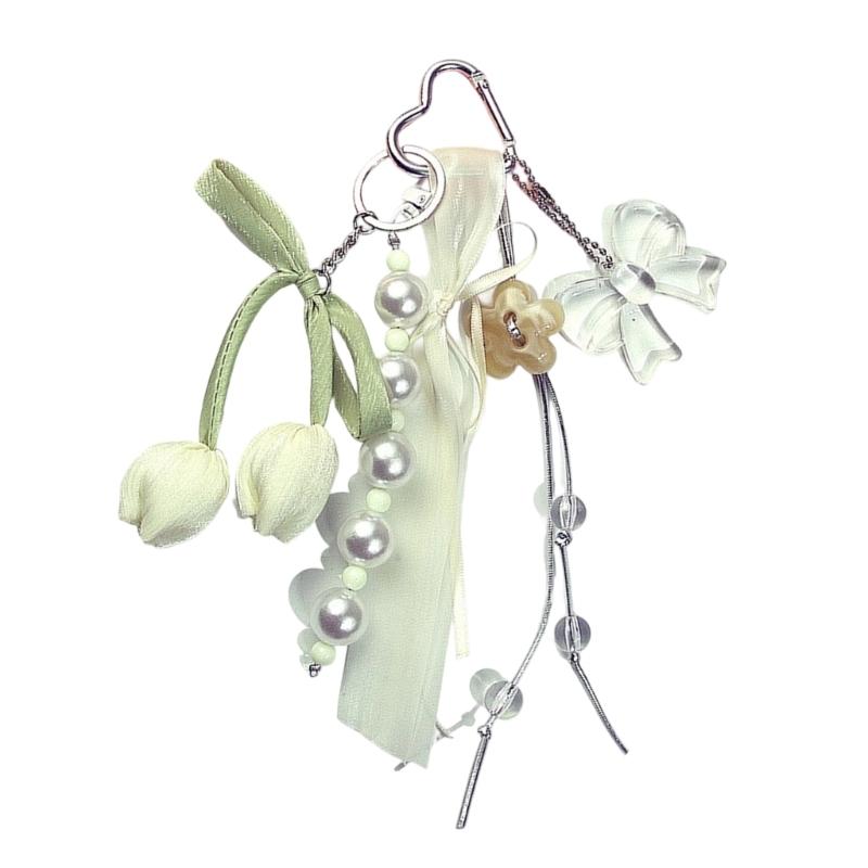 Charm Bowknot Key Holder Flower Bag Accessory Stylish Purse Embellishment Unique Key Accessories for Everyday Use бежевый