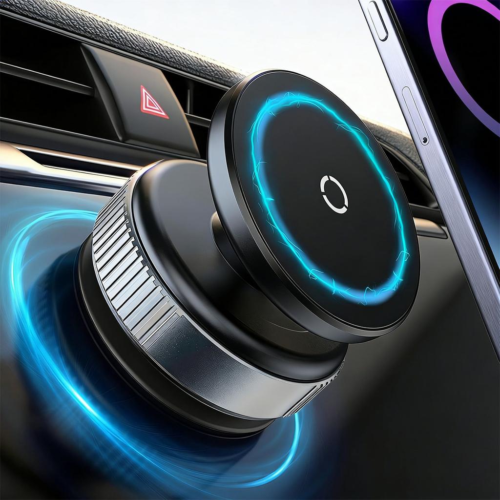 Upgraded Foldable Magnetic Car Phone Holder – N52 Magnet 360° Rotatable Dashboard Suction Cup ABS with Extra Mount Pad & Wrench