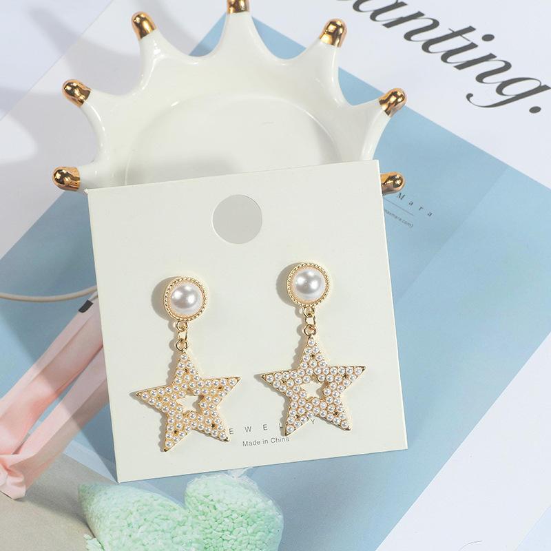 Light Luxury Simple Pearl Earrings Women'S Metal Smooth Pearl Geometric Star Love Ear Jewelry Of The Same Style