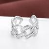 Elegant Open Adjustable Zircon Pinky Ring: Luxurious Full Diamond Chain Design In High-End Copper