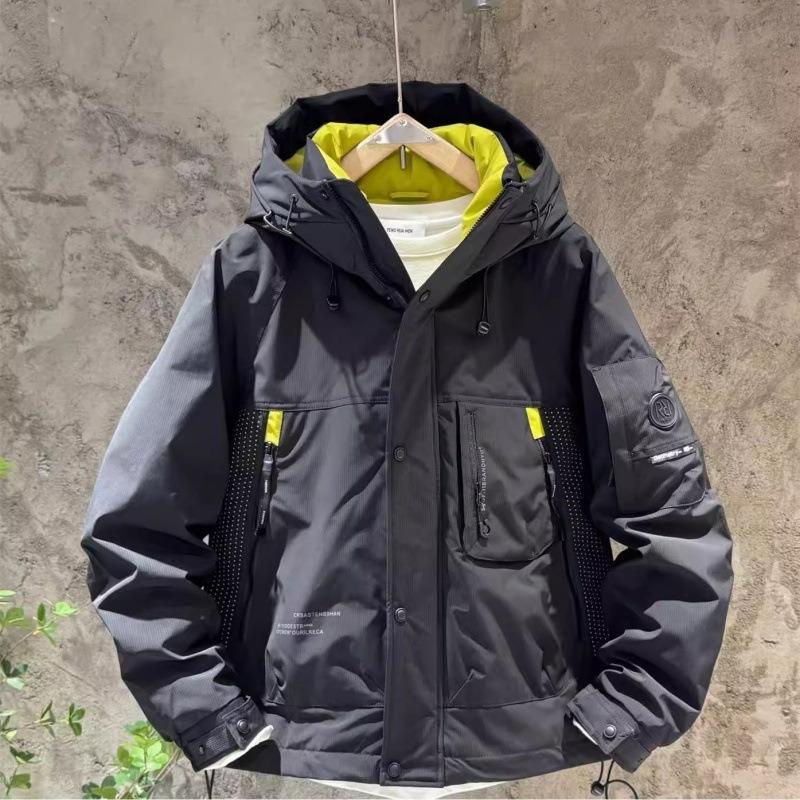 Hooded down jacket, men's winter outdoor sports, multi-pocket jacket, thickened windproof warm cargo jacket, cotton suit