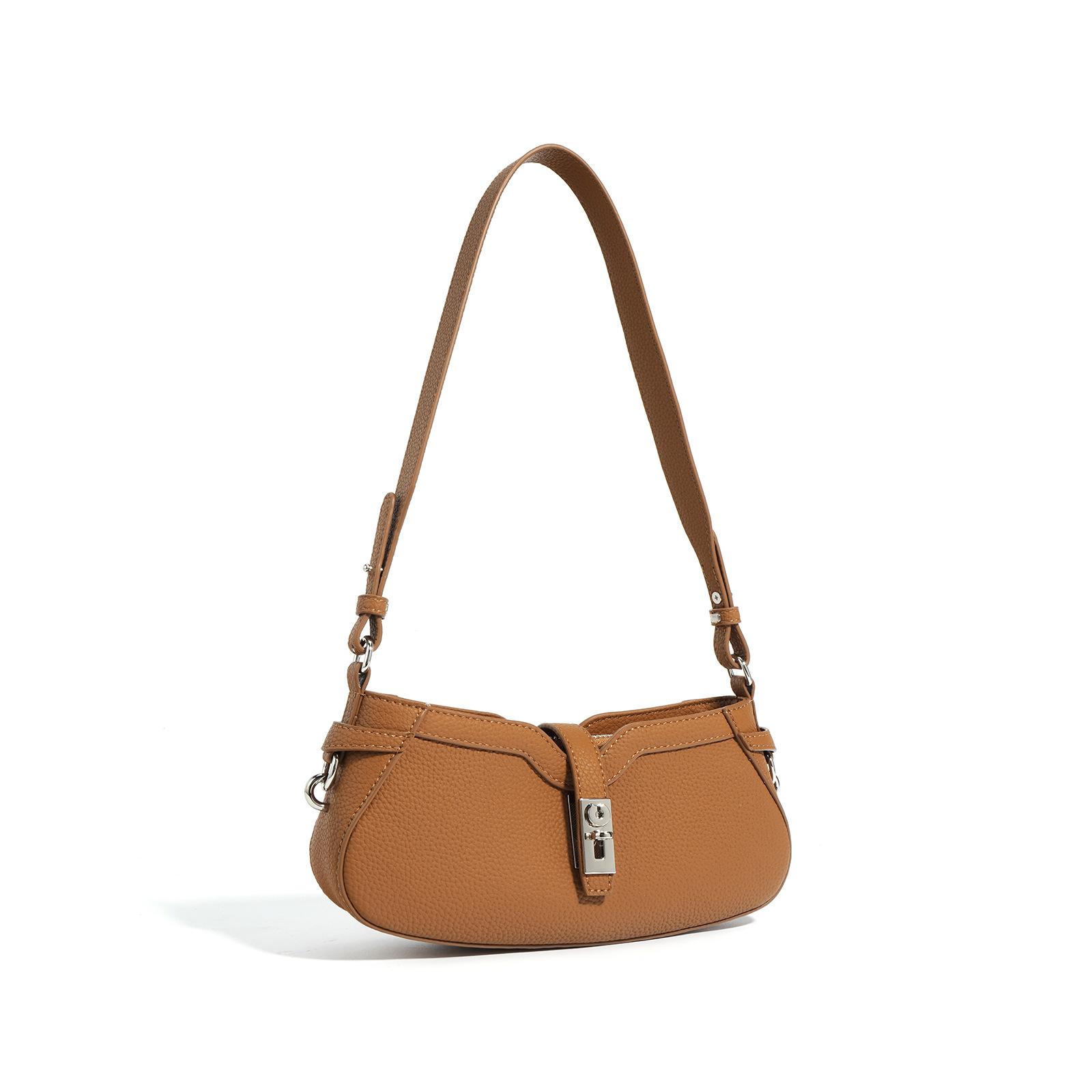 

Сумка из коровьей кожи под мышкой Простая для поездок на работу Универсальная Нишевый трендовый дизайн Сумка на плечо/мессенджер золотисто-коричневый