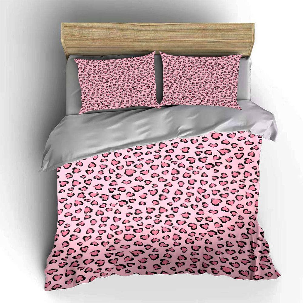 "Pink Leopard Print Decor Set" Soft Skin-Friendly Bedding Set Includes 1 Duvet Cover And 2 Pillowcase Gift