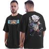 Jujutsu Kaisen Satoru Gojo Übergroßes Schwarzes T-Shirt Anime Grafikdruck Kurzarm Rundhals Lässige Streetwear Manga Fan Geschenk