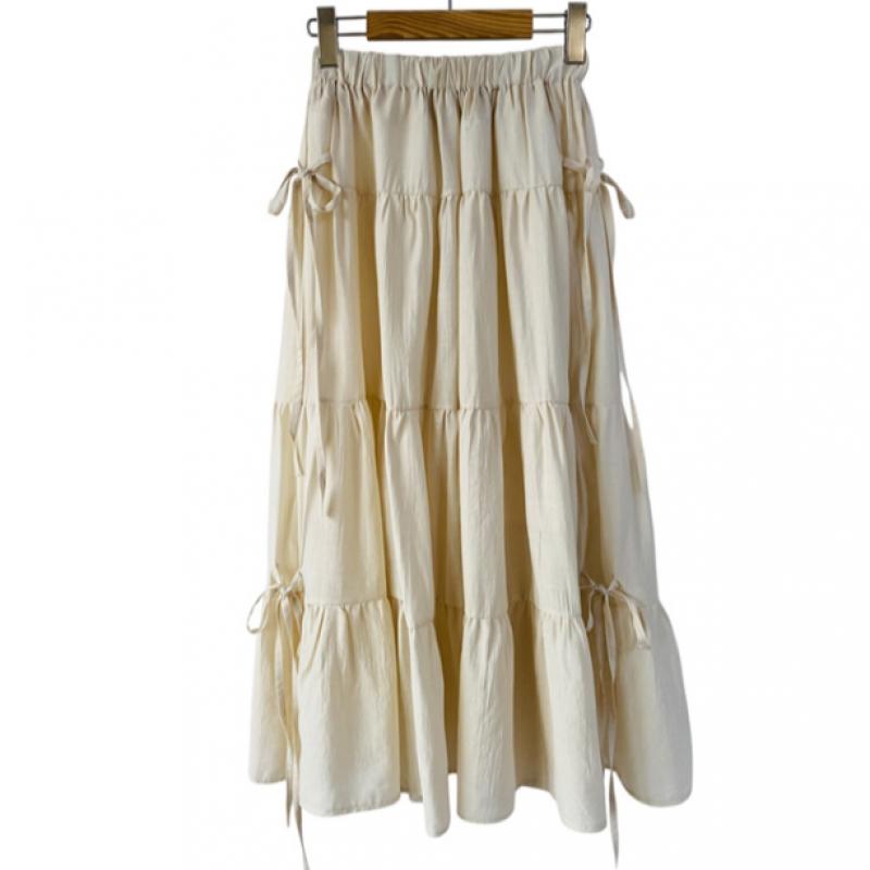 Shop Women Waistband Side Ribbon 4 Tier Frill Long Skirt Sky Blue Stj Wsk 4605