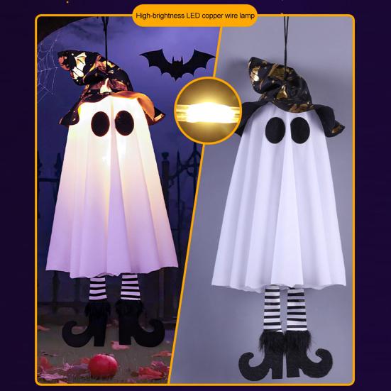 Halloween Hanging Ghosts with Witch Hat Glowing Ghost Witch Hat Lights Creepy Garden Yard Party Decorations