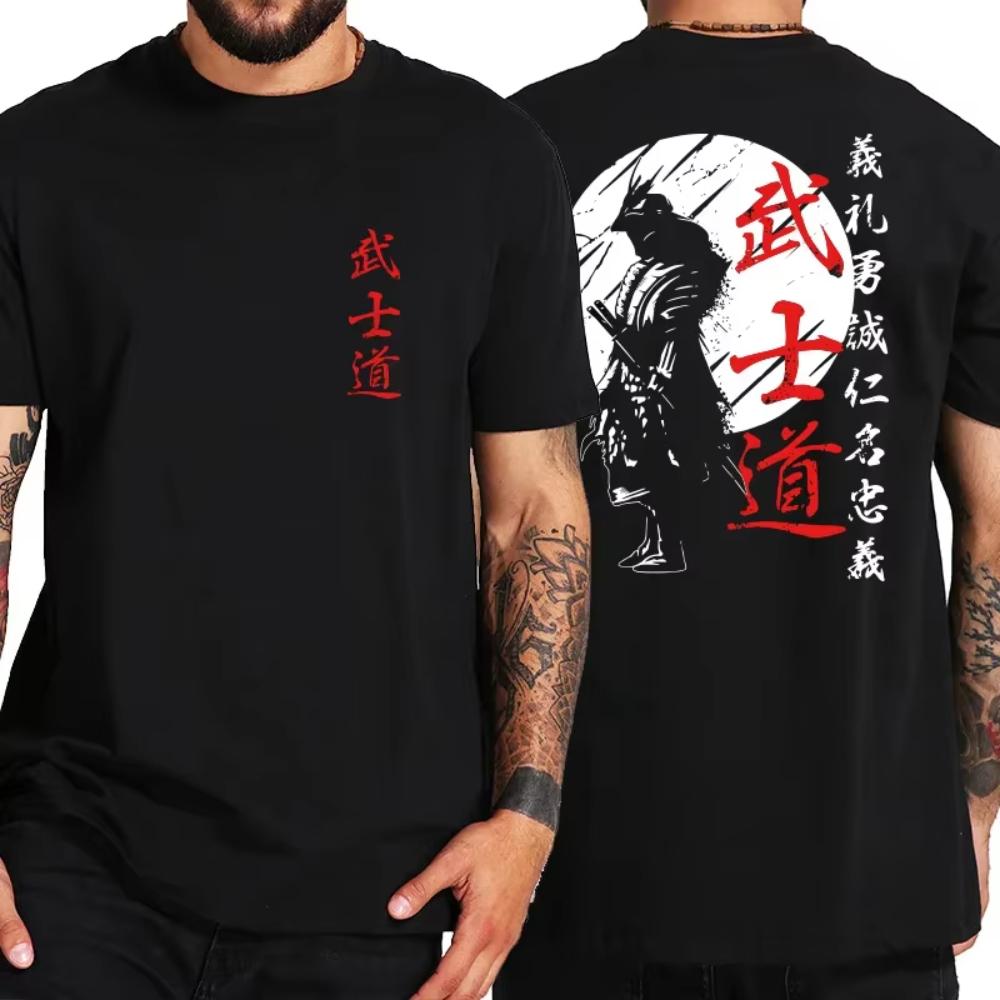 Japan Samurai Spirit Cotton T Shirts for Men Japanese Style Back Print Loose Oversized Tops T-shirt Bushido Men Women Gifts Tee
