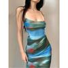 Tea Break French Retro Skirt Hot Girl Slim Tie-dye Suspender Dress Female Seaside Vacation