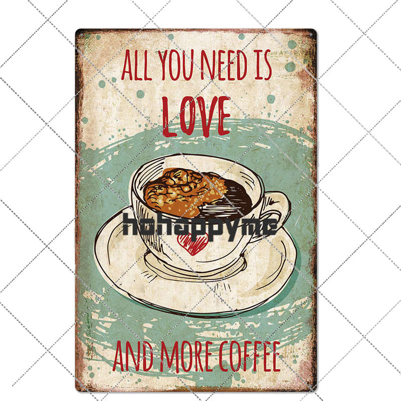 Coffee Tin Sign Vintage Metal Plaque Kitchen Coffee Bar Cafe Retro Posters Pub Wall Decorative Plates Home Decor 20*30 cm