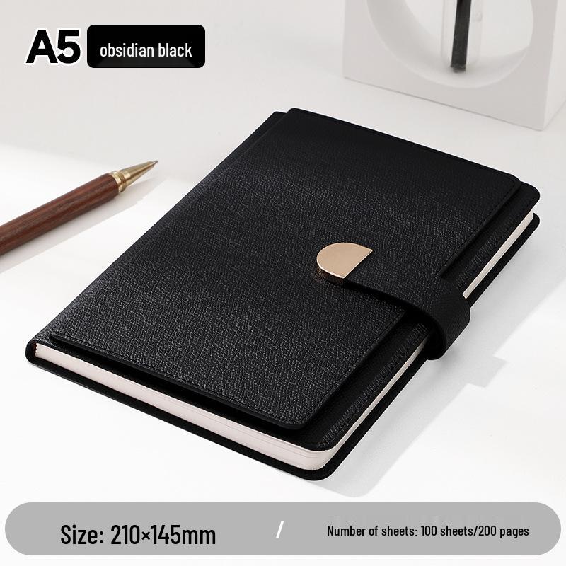 A5 Lychee Grain Leather Notebook with Custom Logo and Buckle for Business Office Meetings
