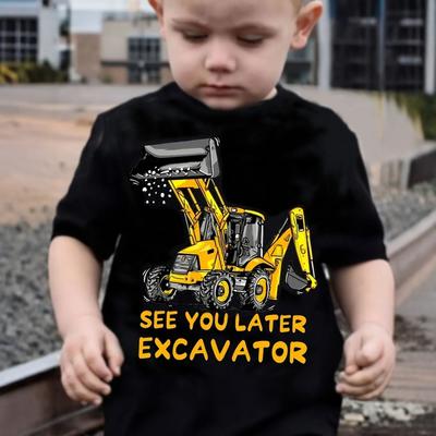 Children's T-shirt with Excavator Print, Fashionable Cartoon Short-sleeved T-shirt, Stylish, Comfortable and Casual